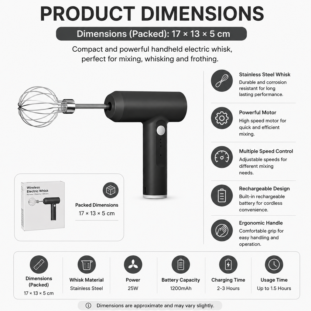 Electric Egg Beater USB Rechargeable 3 Speed Handheld Mixer with 2 Stainless Steel Whisks