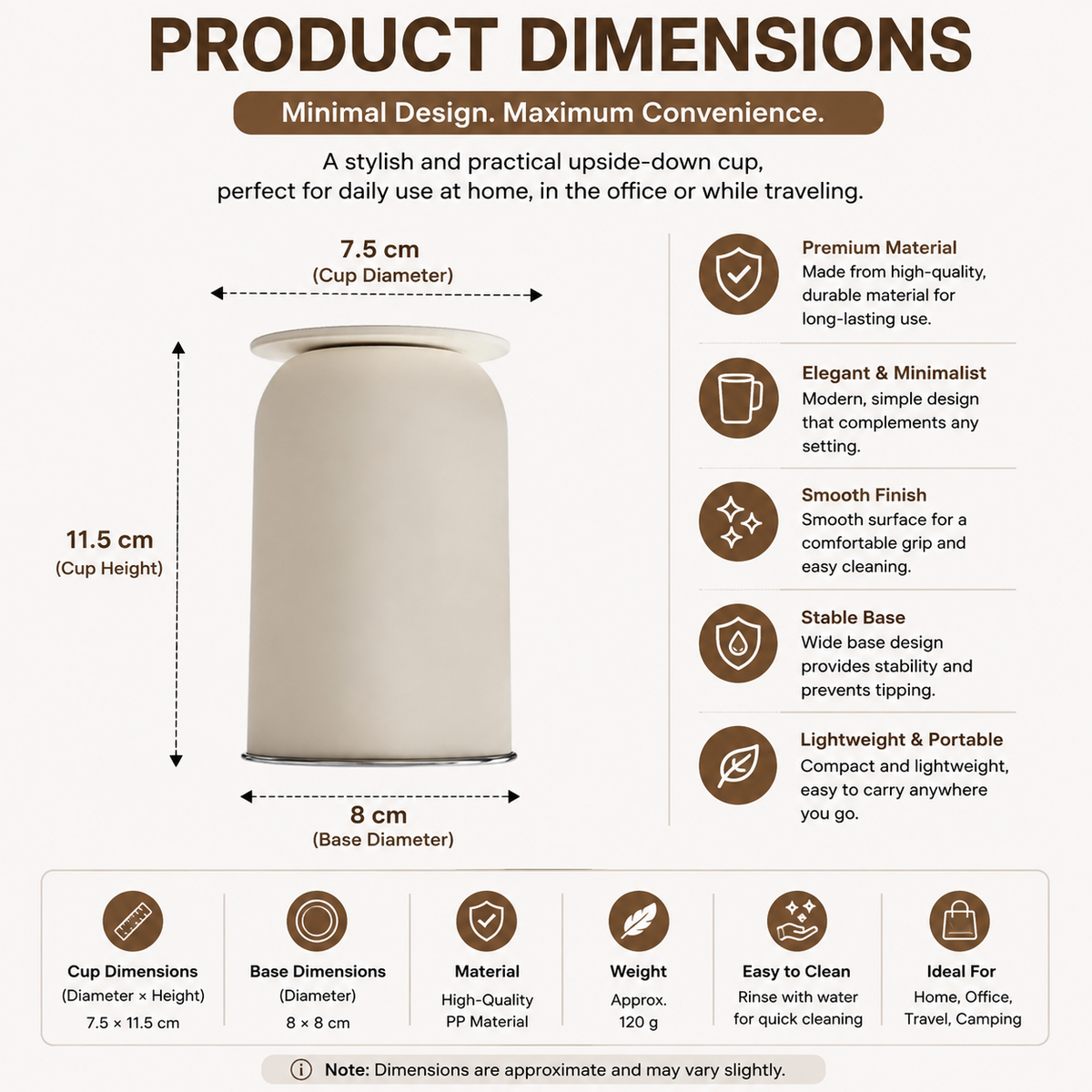 Magnetic Toothbrush Cup 304 Stainless Steel Wall Mounted Oral Care Rinse Cup No Drill - Beige