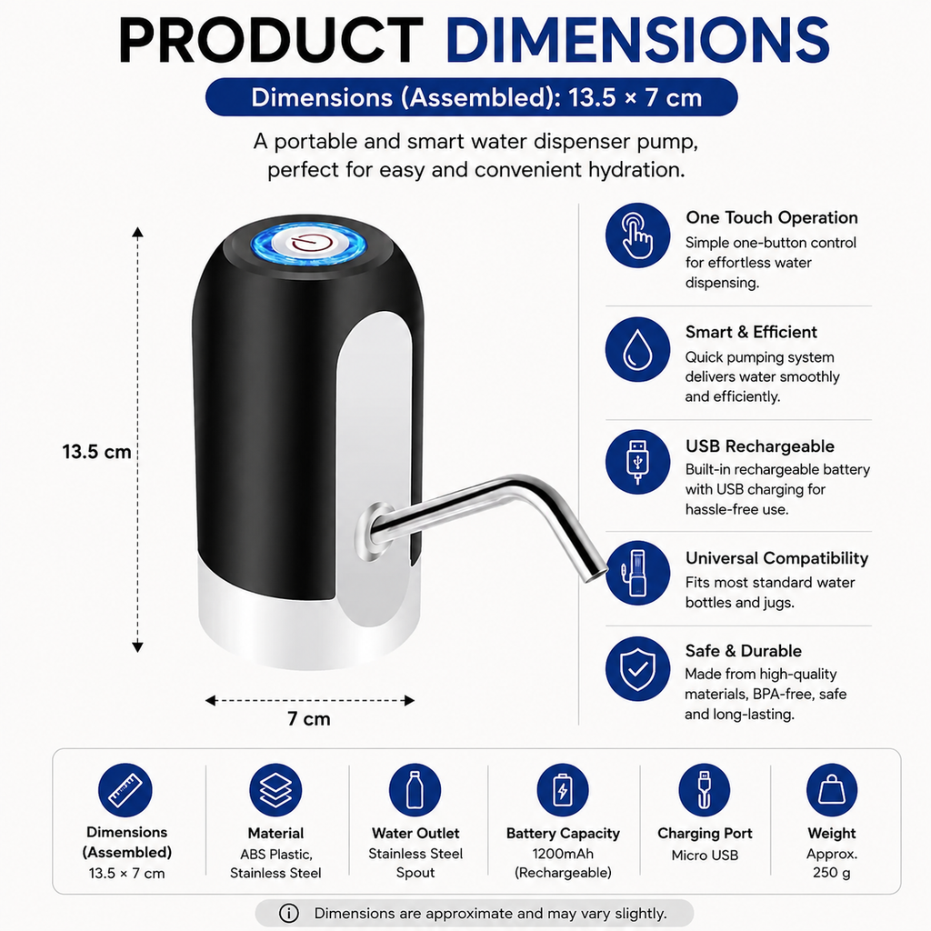 Water Bottle Pump USB Rechargeable Automatic Drinking Water Dispenser Portable One Touch - White