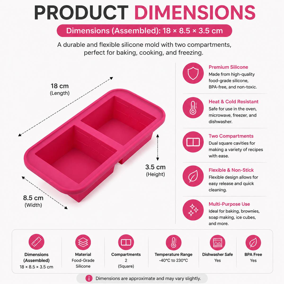 Food Storage Box 2 Grid Silicone Freezer Tray with Lid Reusable Portion Container - Purple