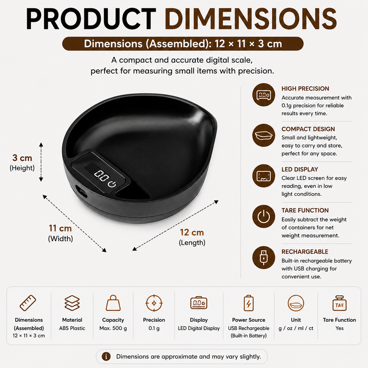 Coffee Scale 0.1g Precision Digital Espresso Weighing Scale with Bean Tray Portable Kitchen Scale