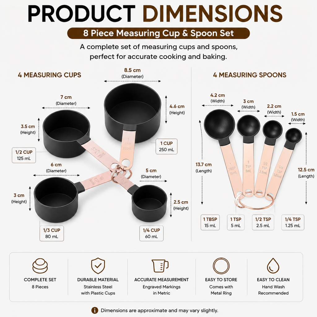 Measuring Cups 8 Piece Stainless Steel Handle Baking Cooking Measuring Spoon Set - Green