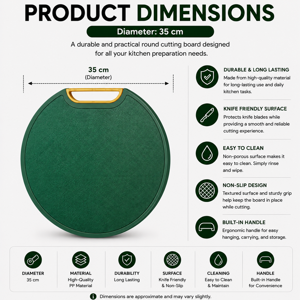 35cm Antibacterial Round Cutting Board BPA Free Non Slip Food Grade Chopping Board for Meat Vegetables and Fruit