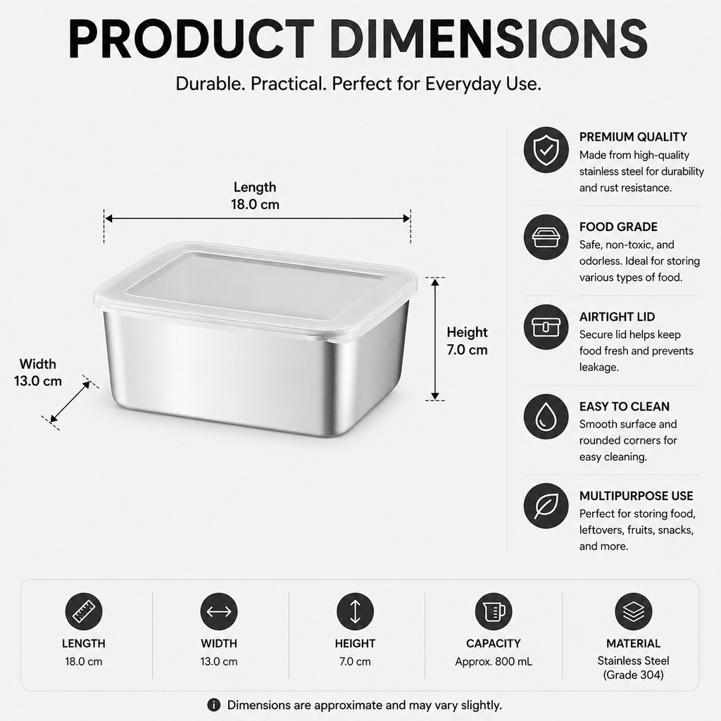 Food Storage Container 4 Piece Stainless Steel Reusable Airtight Fresh Keeping Box Set with Sealing Lids