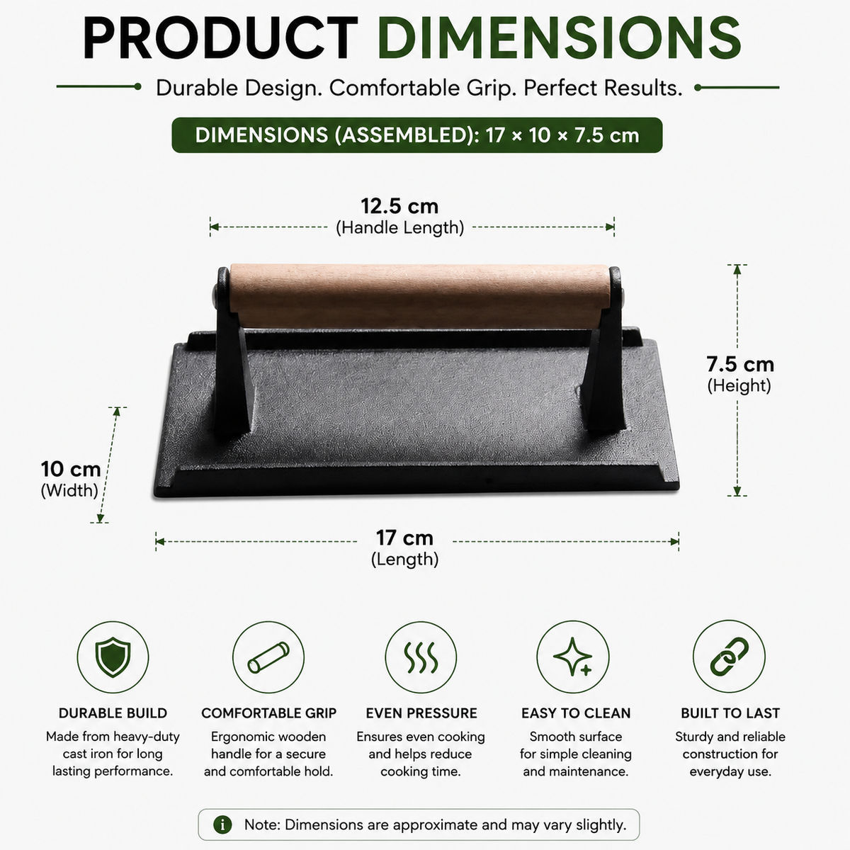 Steak Burger Press Rectangular Cast Iron Heavy Duty Meat Press with Handle for BBQ Grill Cooking