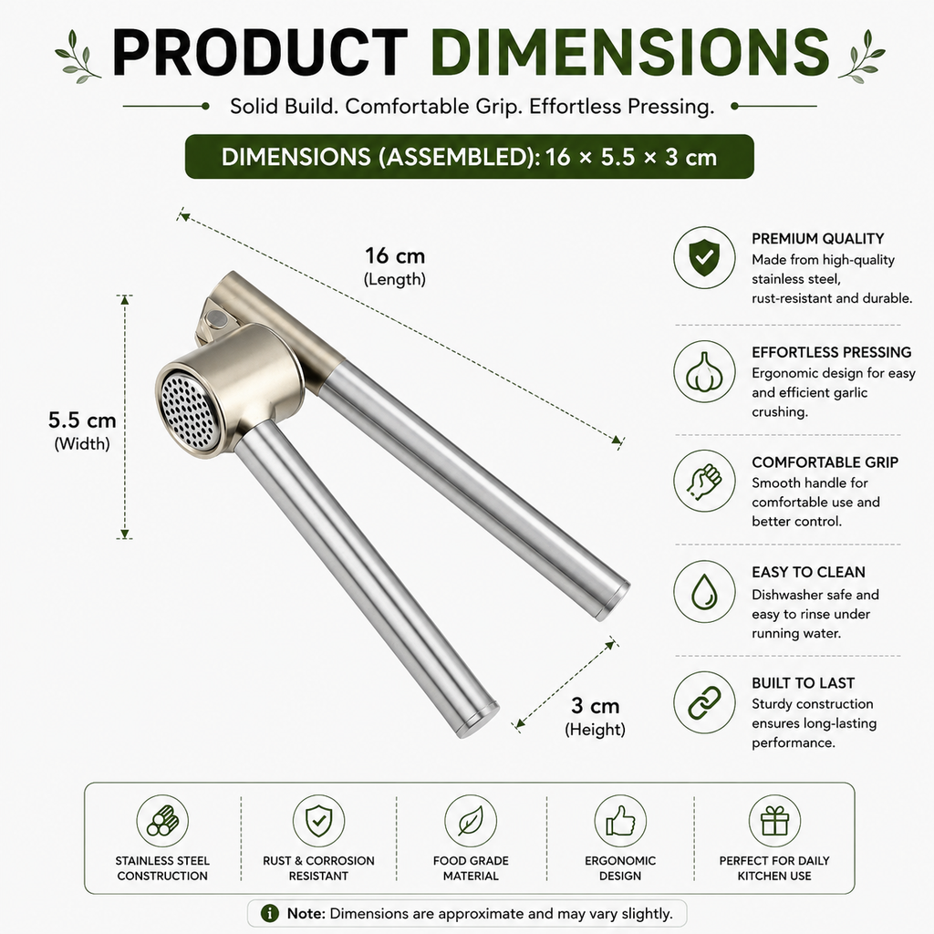 Garlic Press Set Manual Heavy Duty Stainless Steel Garlic Ginger Mincer Crusher Easy Clean Rust Resistant