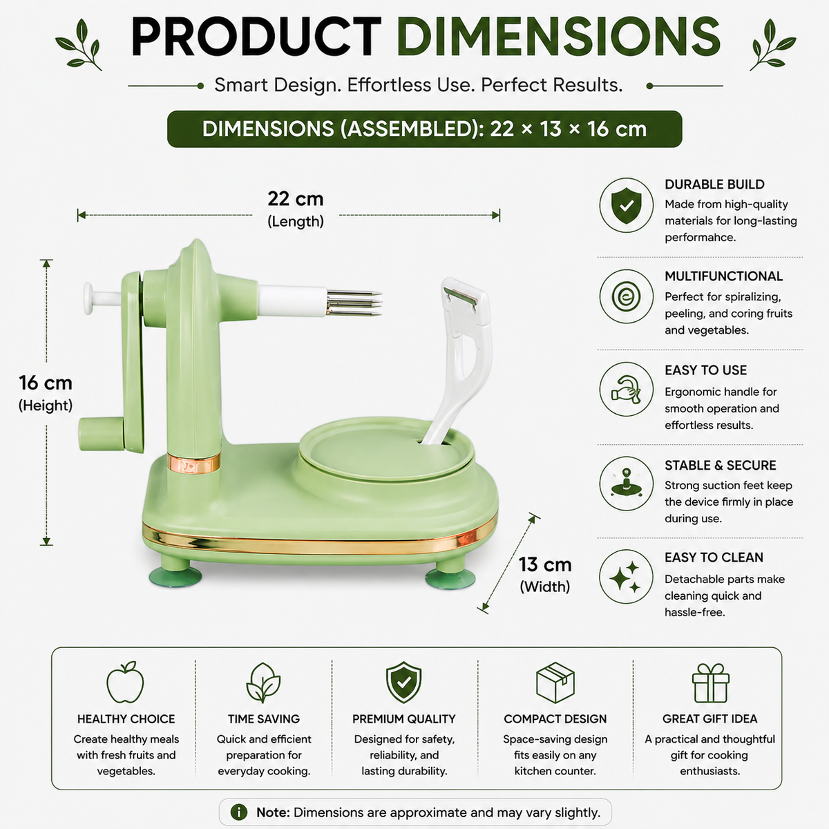 Manual Hand Crank Fruit Peeler with Suction Base Stainless Steel Rotating Peeling Machine - Dark Green