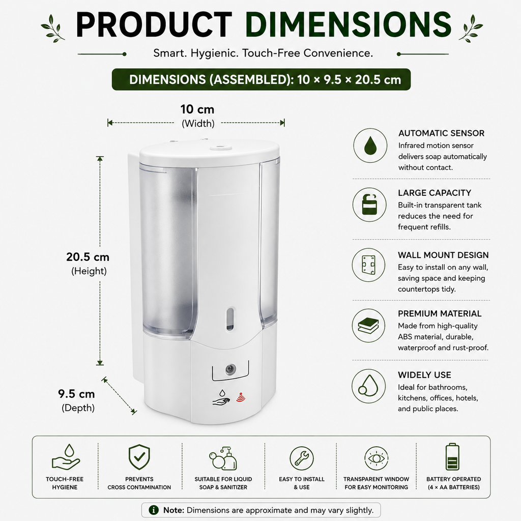 Automatic Foam Soap Dispenser Wall Mounted Touchless Infrared Sensor Hand Wash Dispenser - White