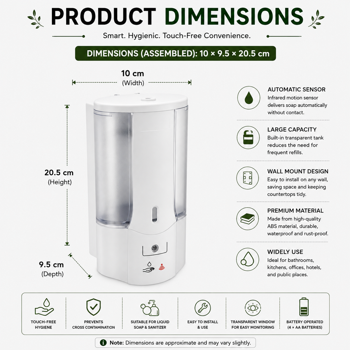 Automatic Foam Soap Dispenser Wall Mounted Touchless Infrared Sensor Hand Wash Dispenser - White