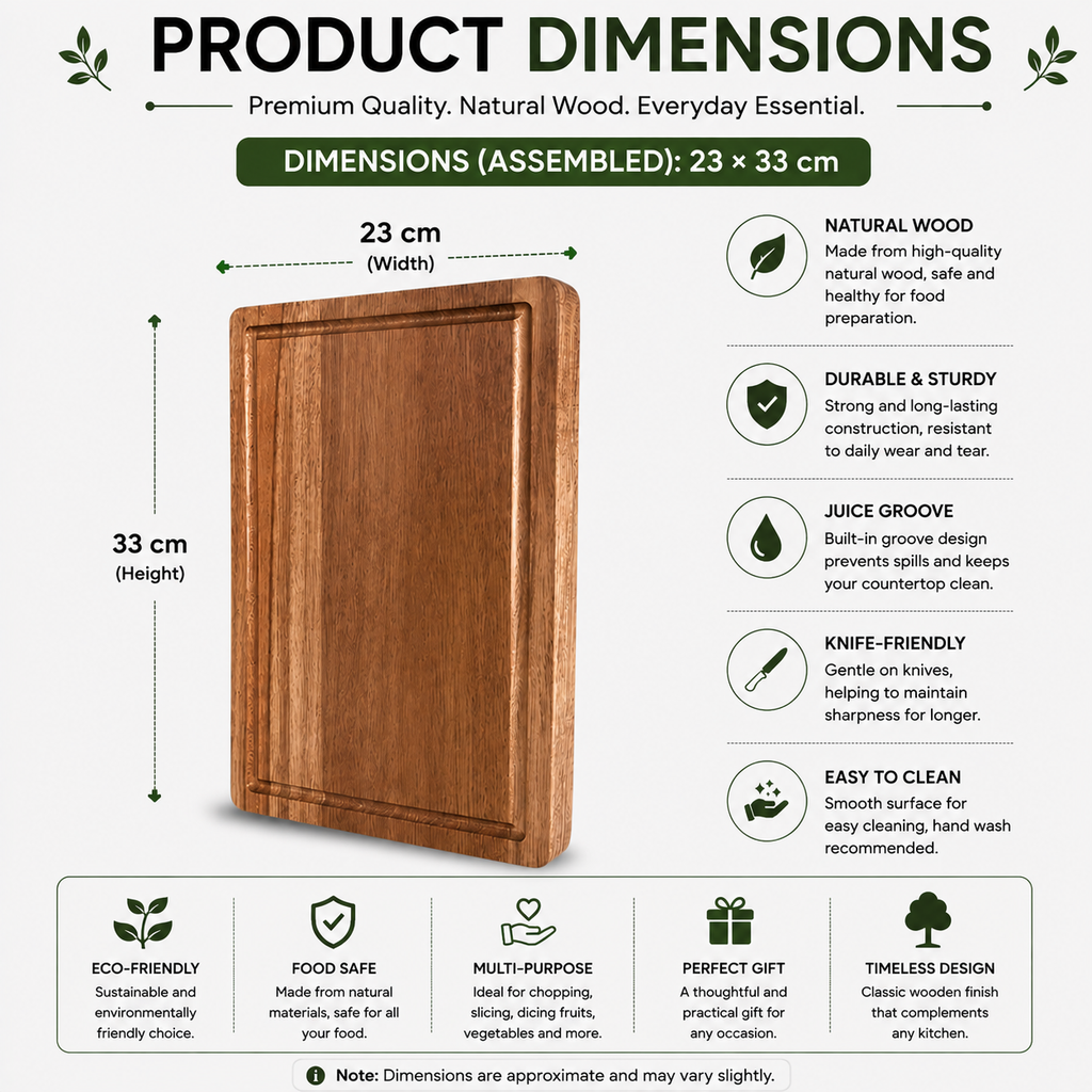 Cutting Board 23cm Wooden Kitchen Chopping Block Juice Groove Durable Food Preparation Board