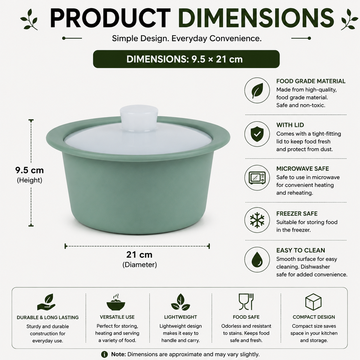Large Silicone Microwave Steamer Bowl with Lid Heat Resistant Soup Container Lunch Box - Green