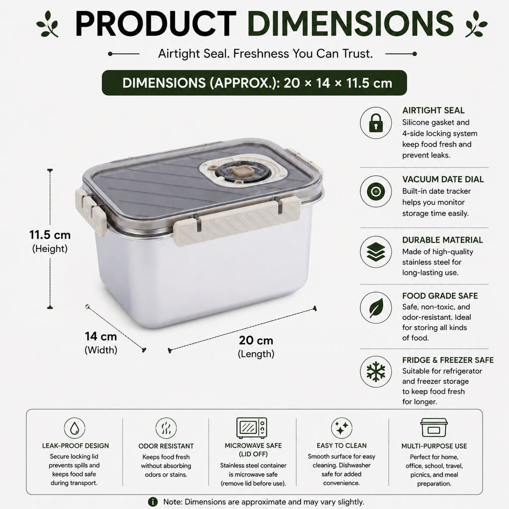 Food Storage Container 2200mL 304 Stainless Steel Airtight Lockable Lunch Bowl