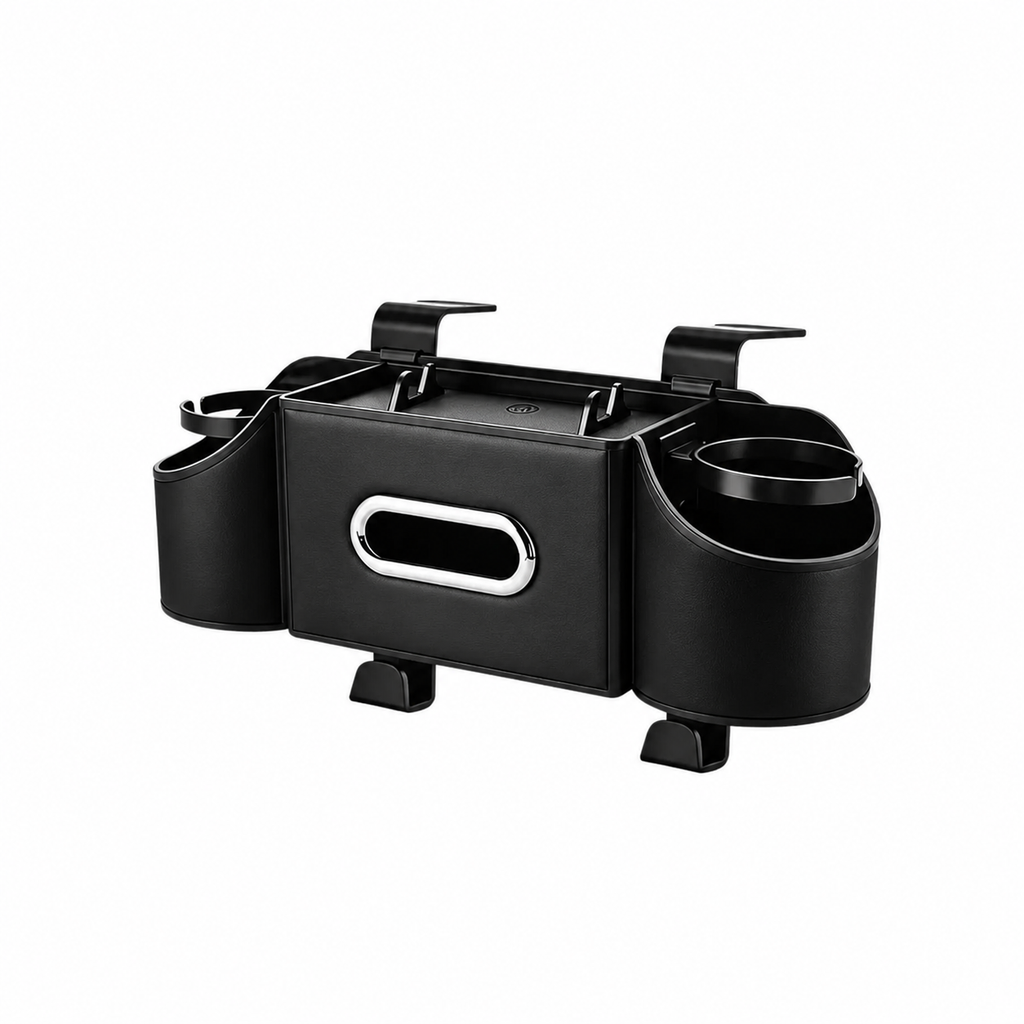 Backseat Car Organiser 4 in 1 Storage with Cup Holders Tissue Holder Phone Tray - Black