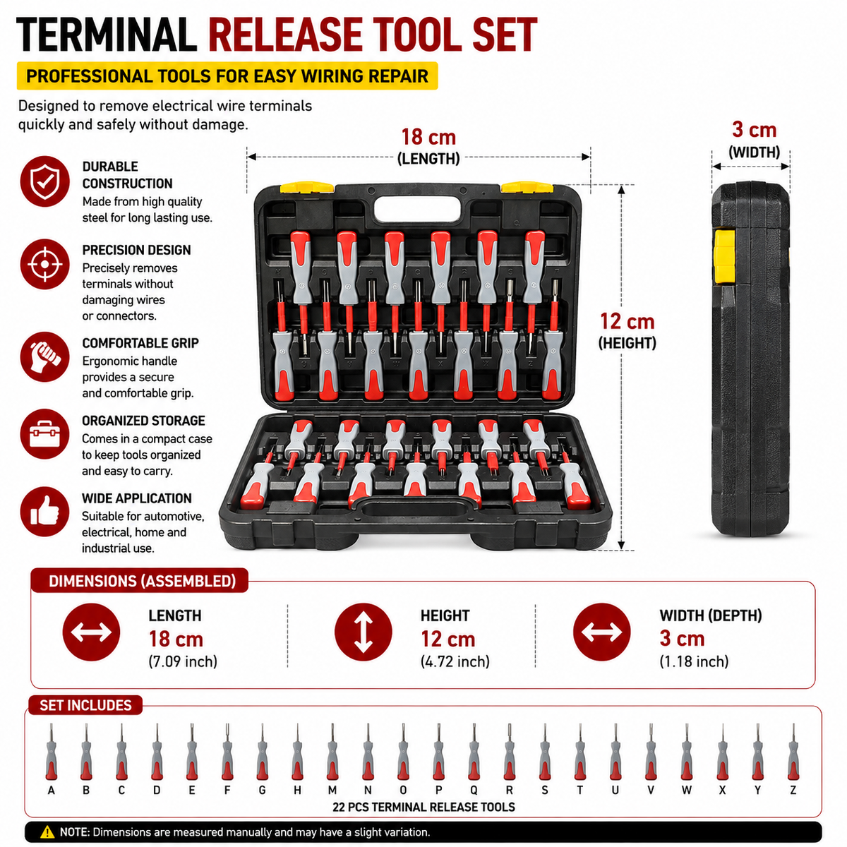 Terminal Removal Tool Set 26 Piece Portable Automotive Wiring Connector Pin Extractor Kit