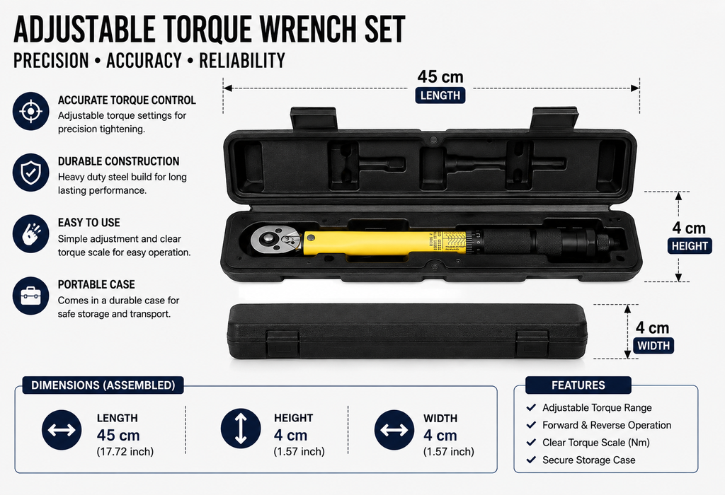 Torque Wrench Portable Heavy Duty 3/8 Inch Drive Adjustable Torque Tool 10-140N·m Professional Repair Tool