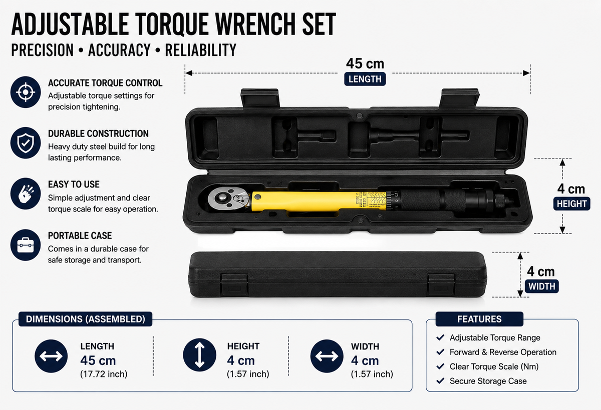 Torque Wrench Portable Heavy Duty 3/8 Inch Drive Adjustable Torque Tool 10-140N·m Professional Repair Tool