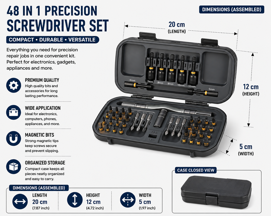 Ratchet Screwdriver Set 46 Piece Multi Function Magnetic Bit & Nut Driver Kit with Storage Case