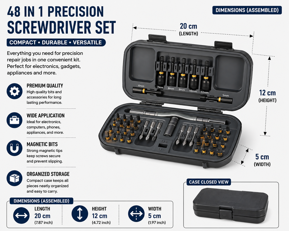 Ratchet Screwdriver Set 46 Piece Multi Function Magnetic Bit & Nut Driver Kit with Storage Case