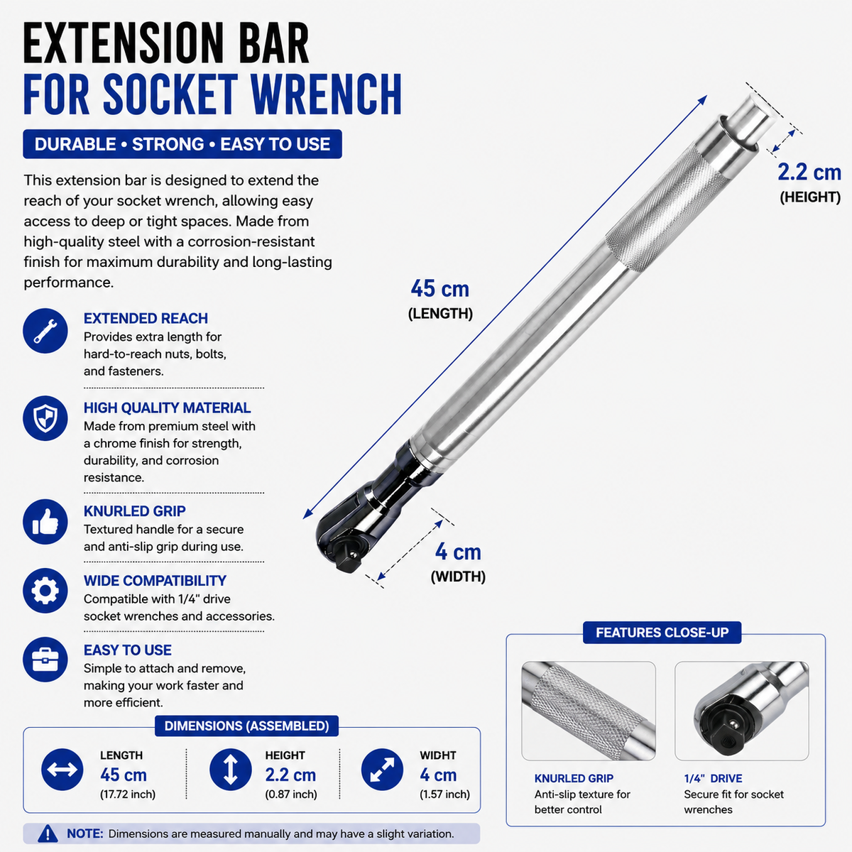 Extension Wrench Portable Heavy Duty 2 in 1 Ratchet Alignment Adjustment Tool with Extended Handle