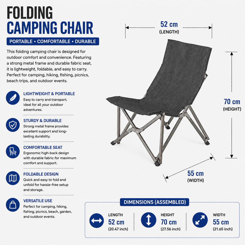 Camping Folding Chair Portable Aluminum Alloy Outdoor Backrest Chair - Black