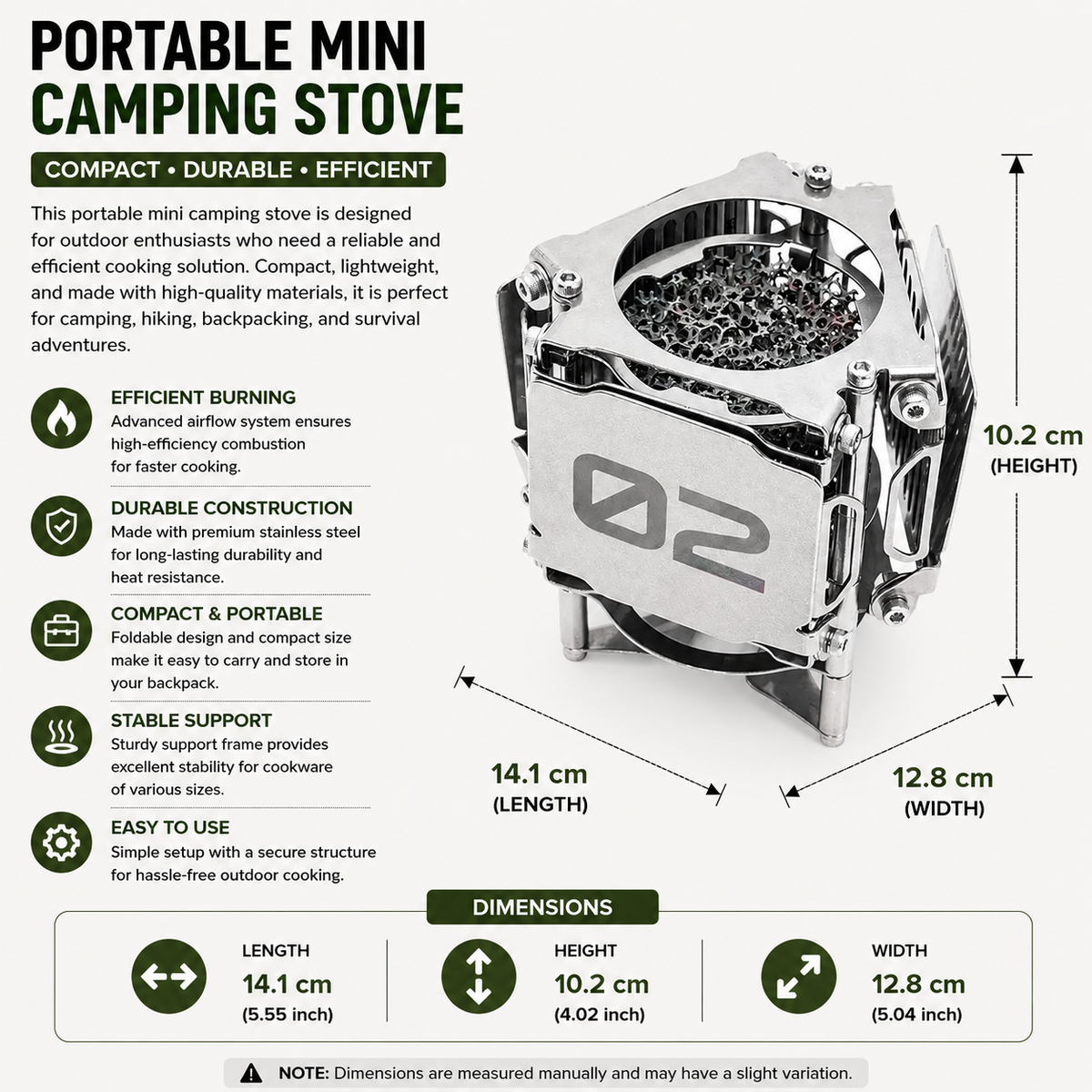 Camping Gas Stove Portable Stainless Steel Outdoor Cooking Stove - Silver