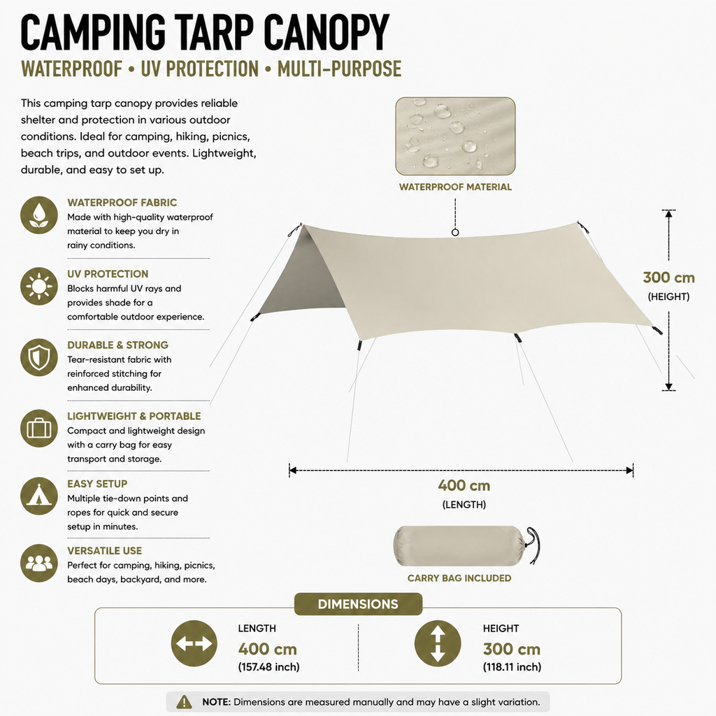 Camping Canopy Tarp Waterproof Ultralight 15D Outdoor Sun Shelter - Grey