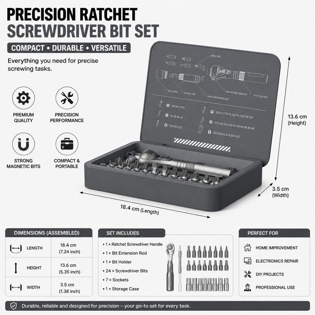 Heavy Duty 40 Piece Ratchet Screwdriver Set Multi Function Magnetic Bit Driver Repair Tool Kit