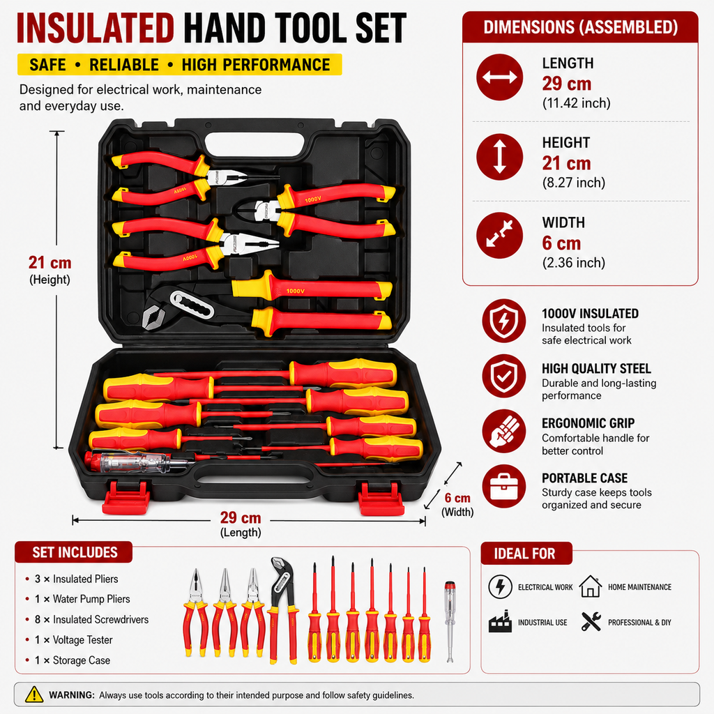 Heavy Duty 14 Piece 1000V Insulated Screwdriver and Pliers Tool Set with Magnetic Tips