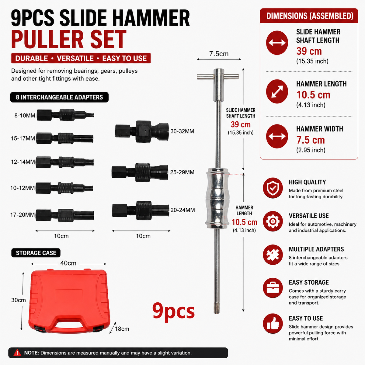 Heavy Duty 9 Piece Slide Hammer Internal Bearing Puller Kit Multi Function Blind Hole Removal Tool
