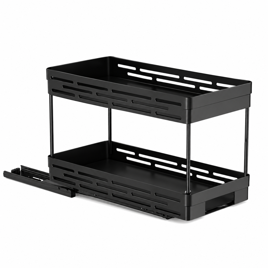 Bathroom Storage Box Wall Mounted Dustproof Cosmetic Organiser Adhesive Holder Reusable Rack - Black