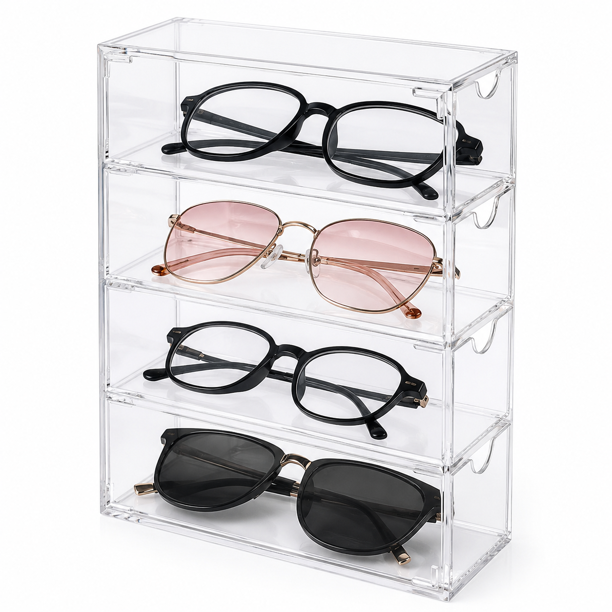 Portable Dustproof Contact Lens Storage Box 4 Drawer Transparent Plastic Organizer Case