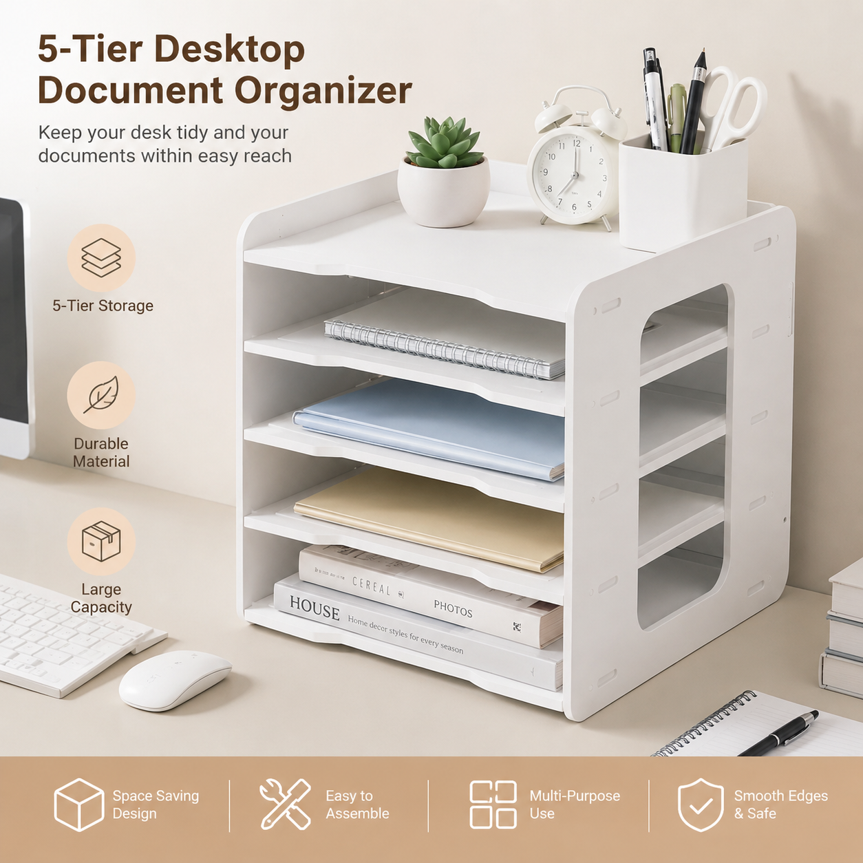 Portable Heavy Duty A4 Paper Desk Organizer 5 Tier Document Storage Rack - Small