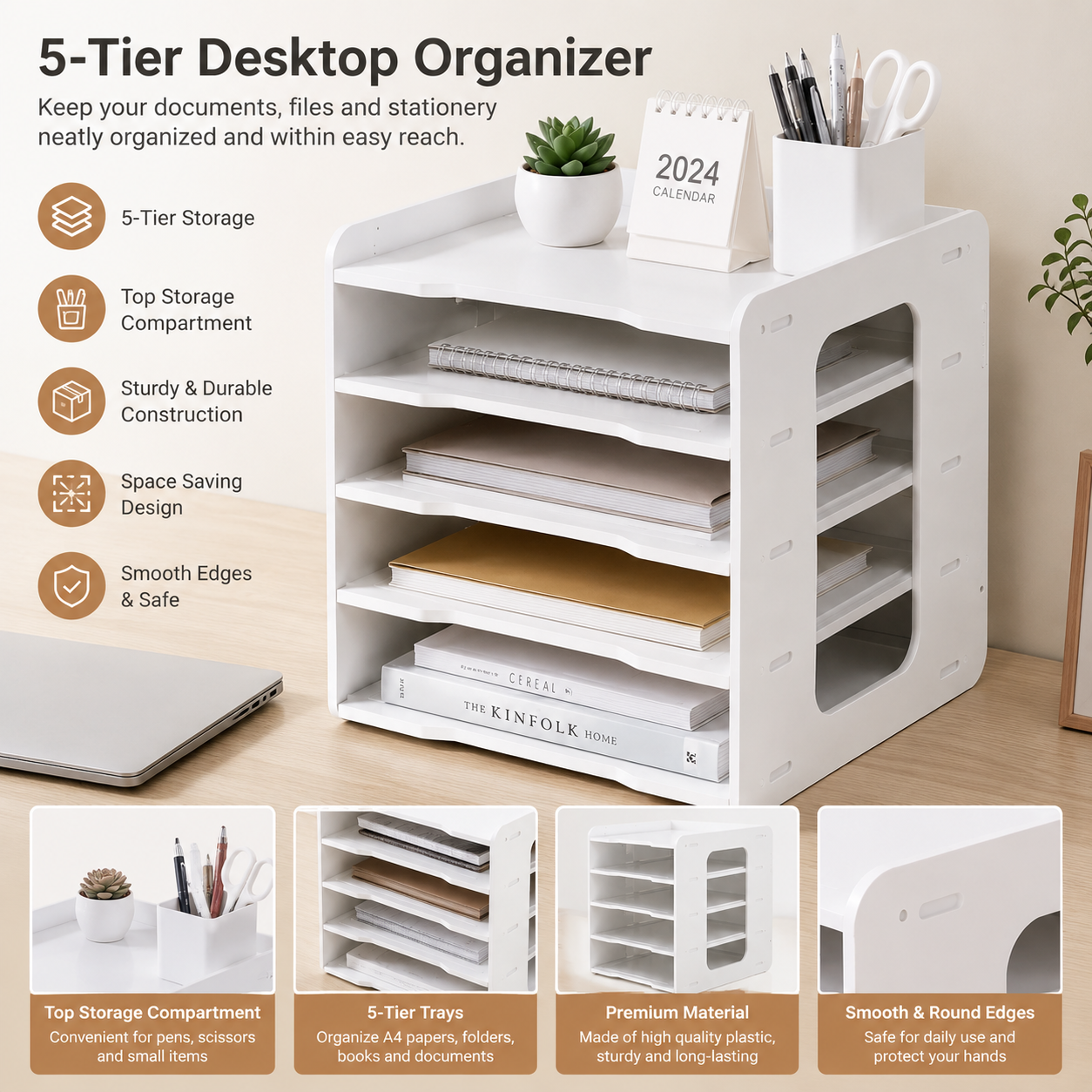 Portable Heavy Duty A4 Paper Desk Organizer 5 Tier Document Storage Rack - Small