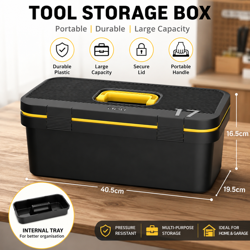 Portable Heavy Duty Tool Storage Box 40.5 cm Plastic Organizer Case with Carry Handle