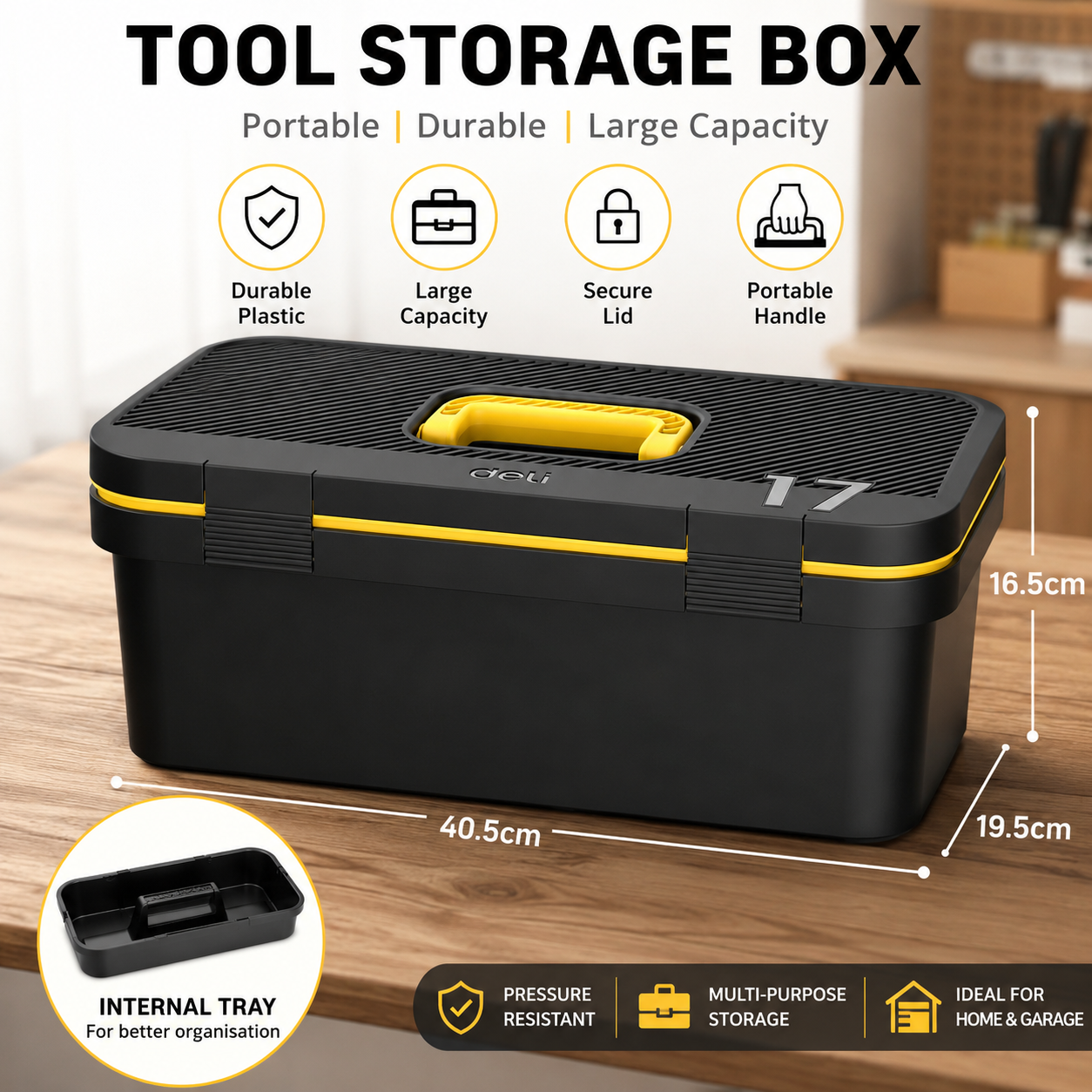 Portable Heavy Duty Tool Storage Box 40.5 cm Plastic Organizer Case with Carry Handle