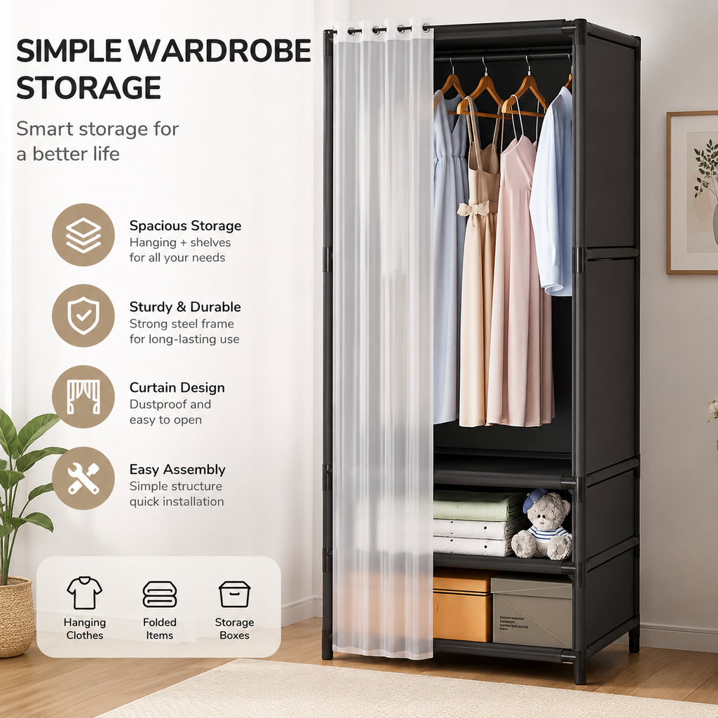 Portable Floor Standing Clothes Drying Rack Narrow Single Row Laundry Organizer - Black