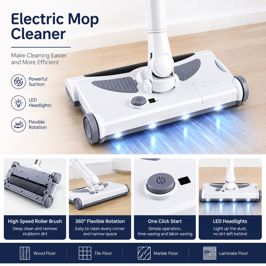 Electric Floor Mop 60Min Cordless Rotating Floor Cleaner Rechargeable Dual Pad Cleaning System