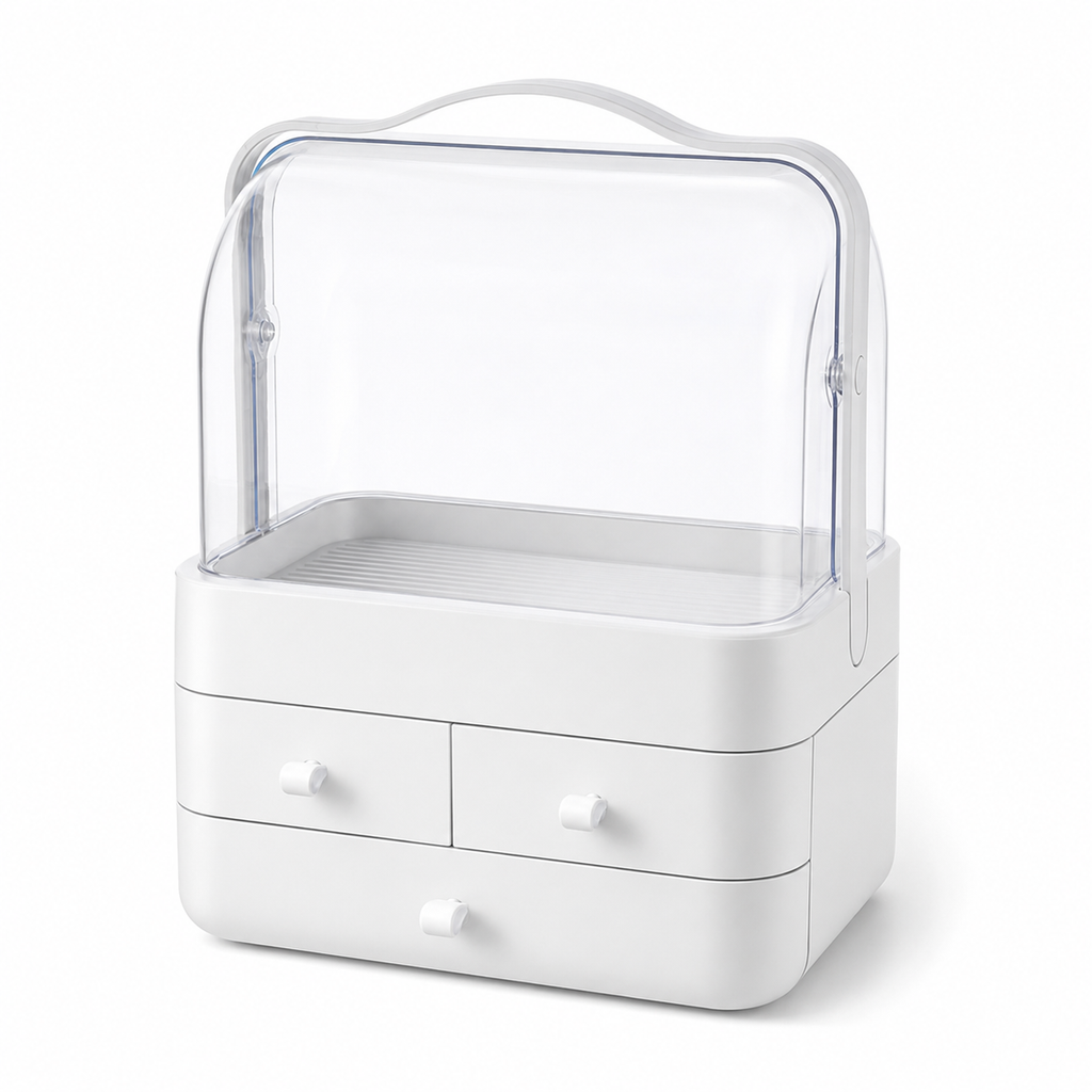 Portable Dust Proof Makeup Organizer Box with Drawers 34.7cm Desktop Storage Case - Green