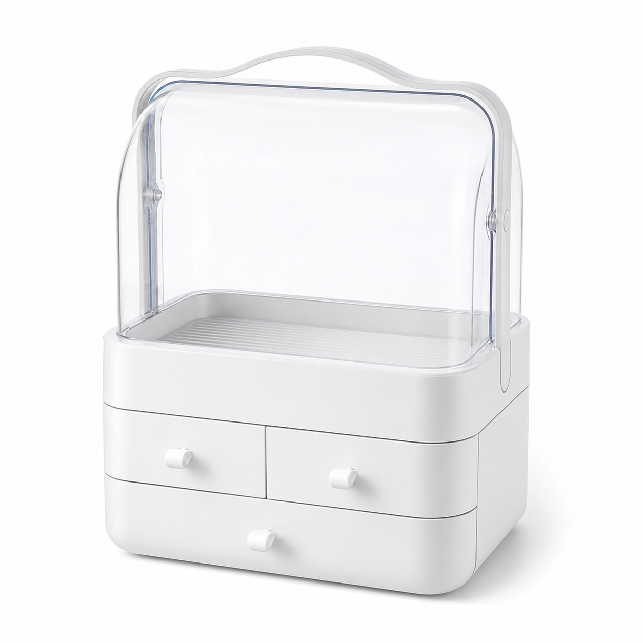 Portable Dust Proof Makeup Organizer Box with Drawers 34.7cm Desktop Storage Case - Green