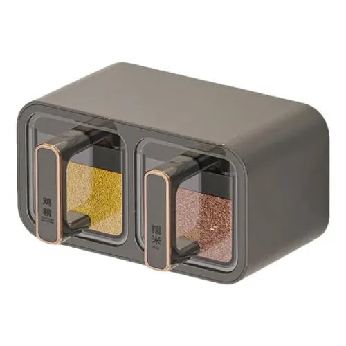 Seasoning Box 2 Compartment Wall Mounted Spice Storage Container Sealed Organiser – Black