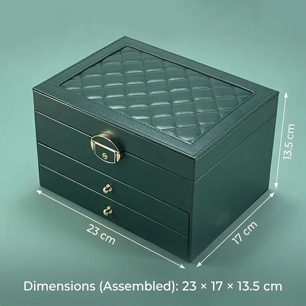 Jewellery Storage Box Multi Layer Leather Organiser with Velvet Interior and Drawers