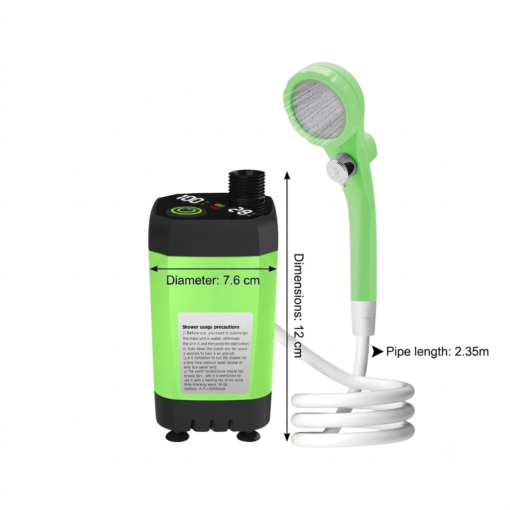 Camping Shower Pump 6000mAh Portable Outdoor Shower Kit with Digital Display - Green
