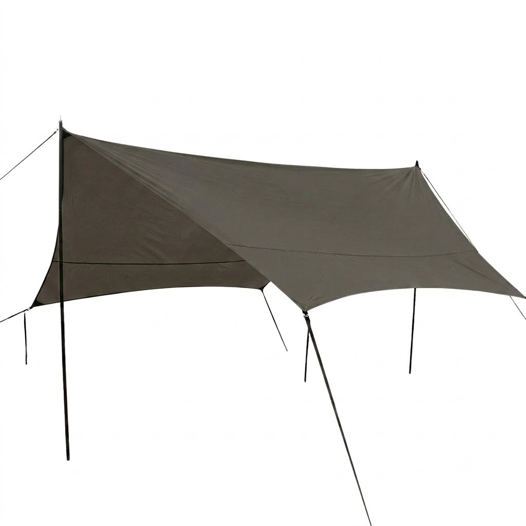Canvas Double Camping Hammock with Curved Wooden Poles 220×150cm Outdoor Swing Bed - Green