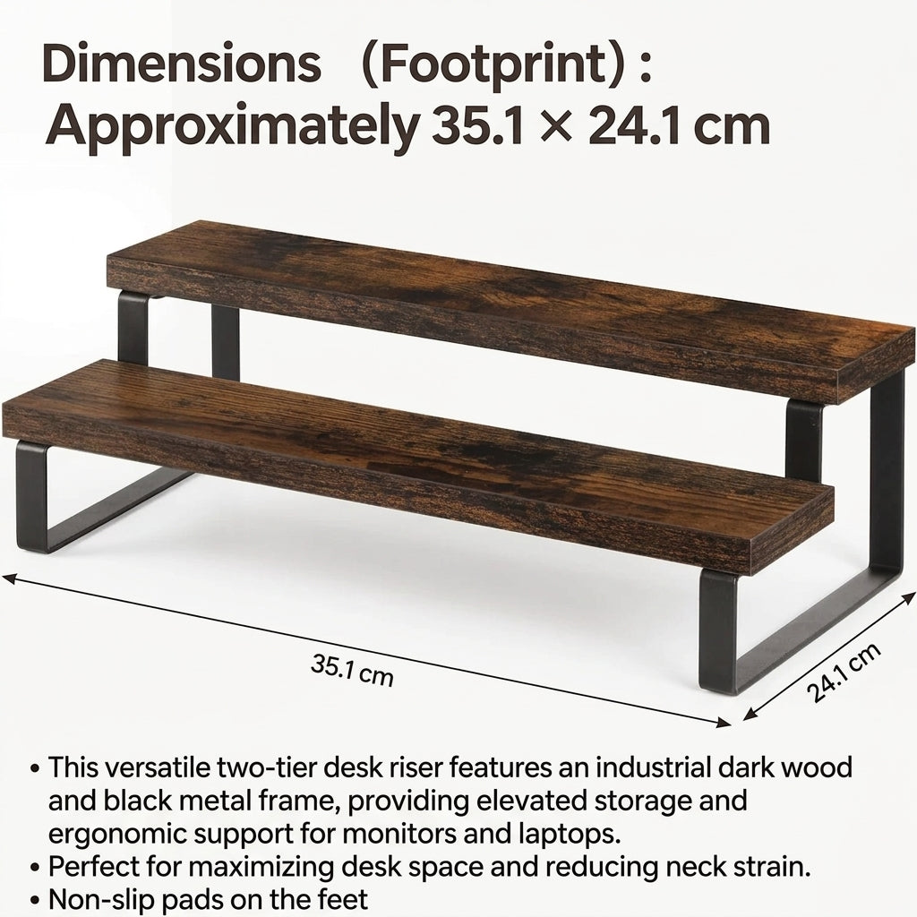 Display Rack 2 Tier Solid Wood Countertop Organiser Kitchen Storage Stand