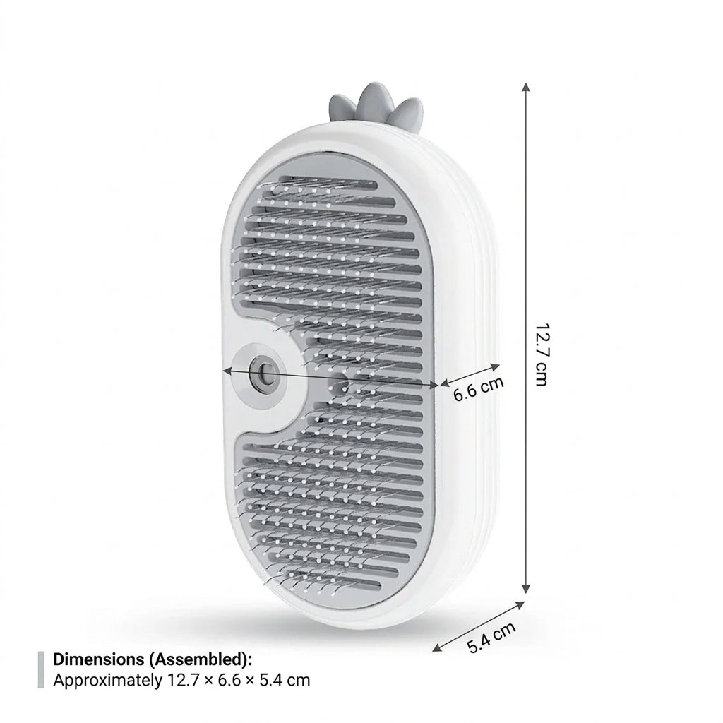 Pet Steam Brush 34 mL Rechargeable Spray Grooming Comb for Cats and Dogs - White