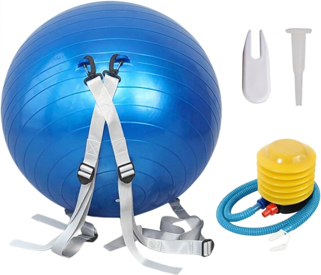 Yoga Pilates Ball PVC Exercise Ball 55cm with Strap Pump Massage Fitness Training Ball - Blue