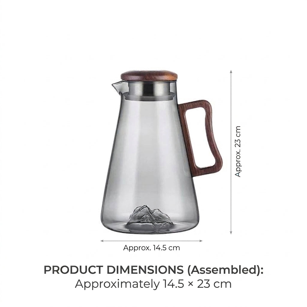 Glass Water Jug 2 L Heat Resistant Pitcher with Filter Lid for Fridge - Black