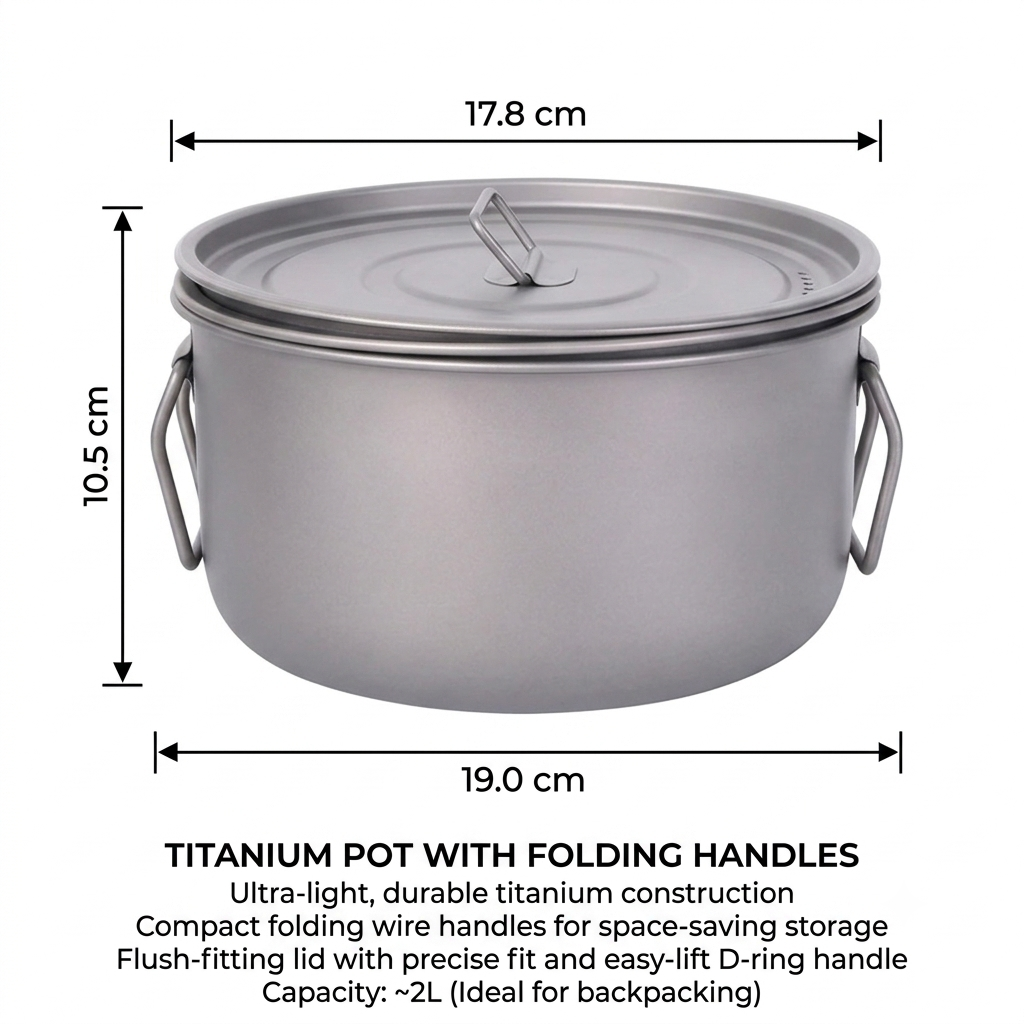 Camping Cookware Set Titanium Multifunction Pot Steamer Frying Pan Set with Lid Portable Outdoor Kit
