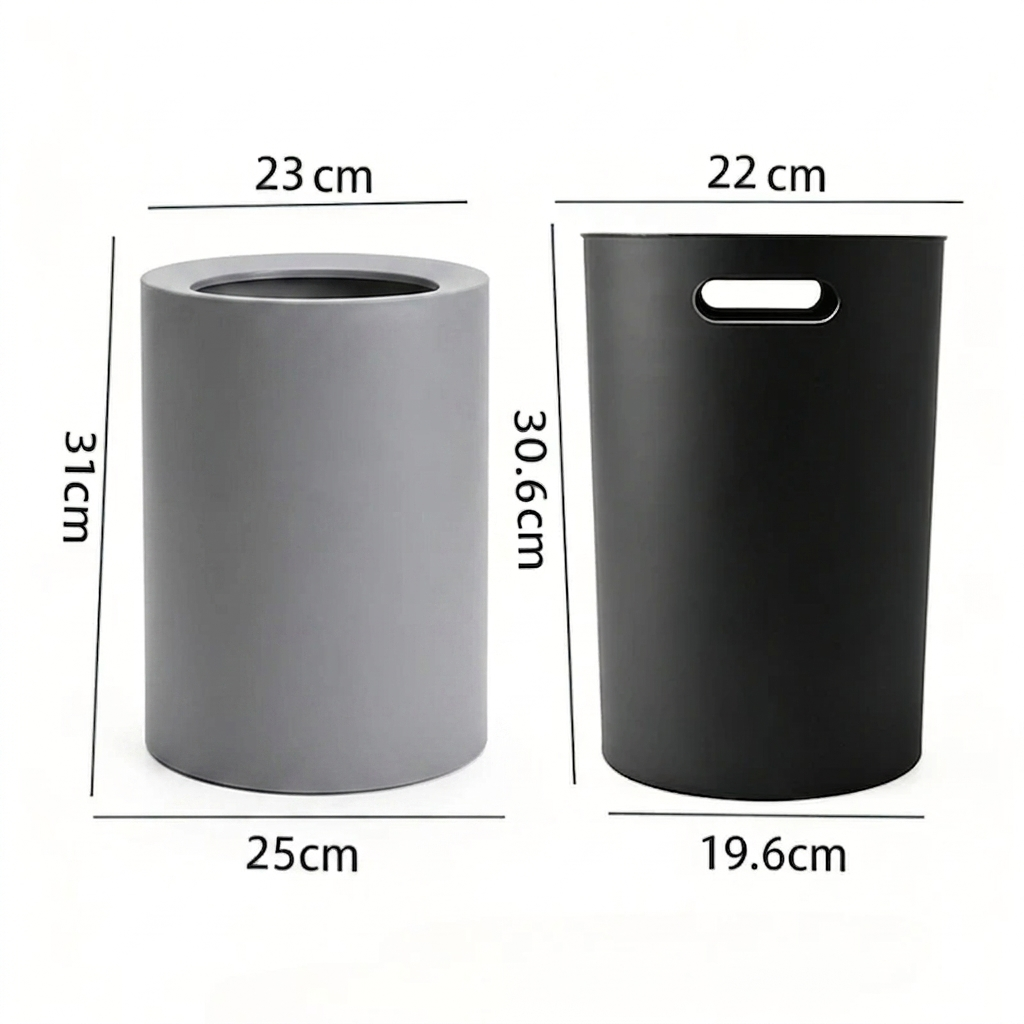 Plastic Trash Can 12L Matte Finish Waste Bin Double Layer Storage Bucket Gray
