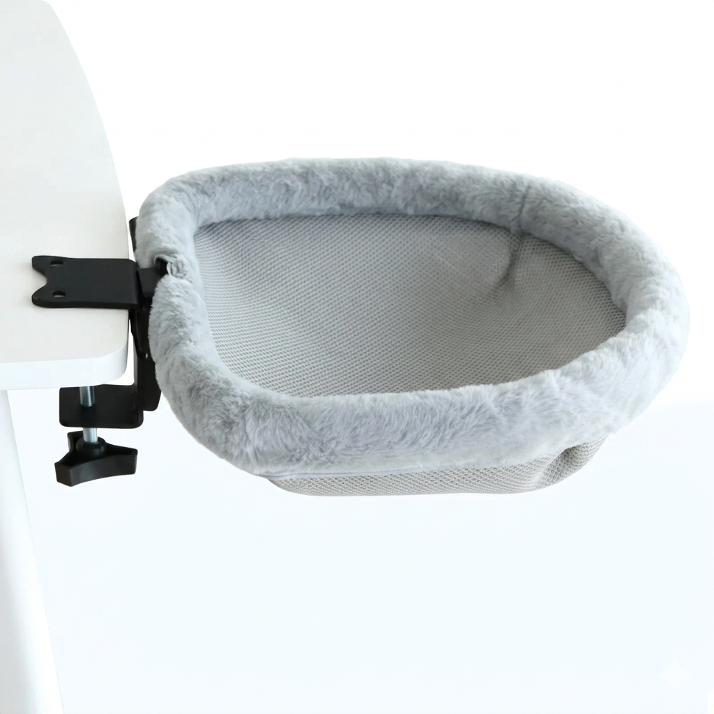 Foldable Desk Cat Hammock Bed Semi Circular Space Saving Faux Fur Desk Perch for Indoor Cats